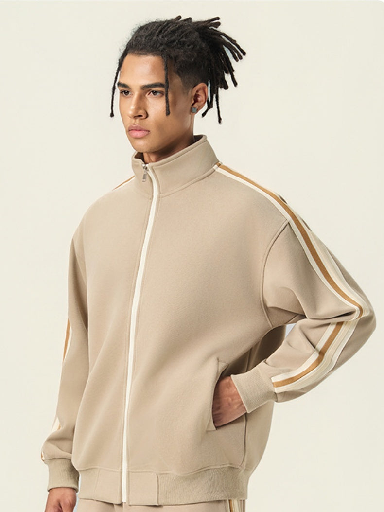 Stripes College Style Zipper Stand Collar Jackets