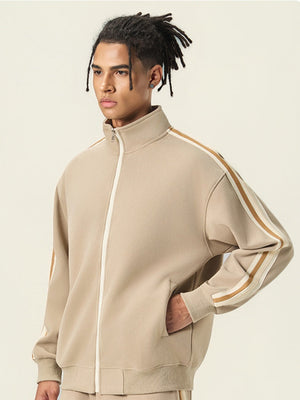 Stripes College Style Zipper Stand Collar Jackets