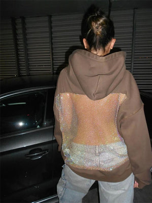 Hollow Mesh Flash Long Sleeve Hoodies
