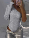 One-shoulder Tight-fitting Rhinestone Sequined Bodysuits