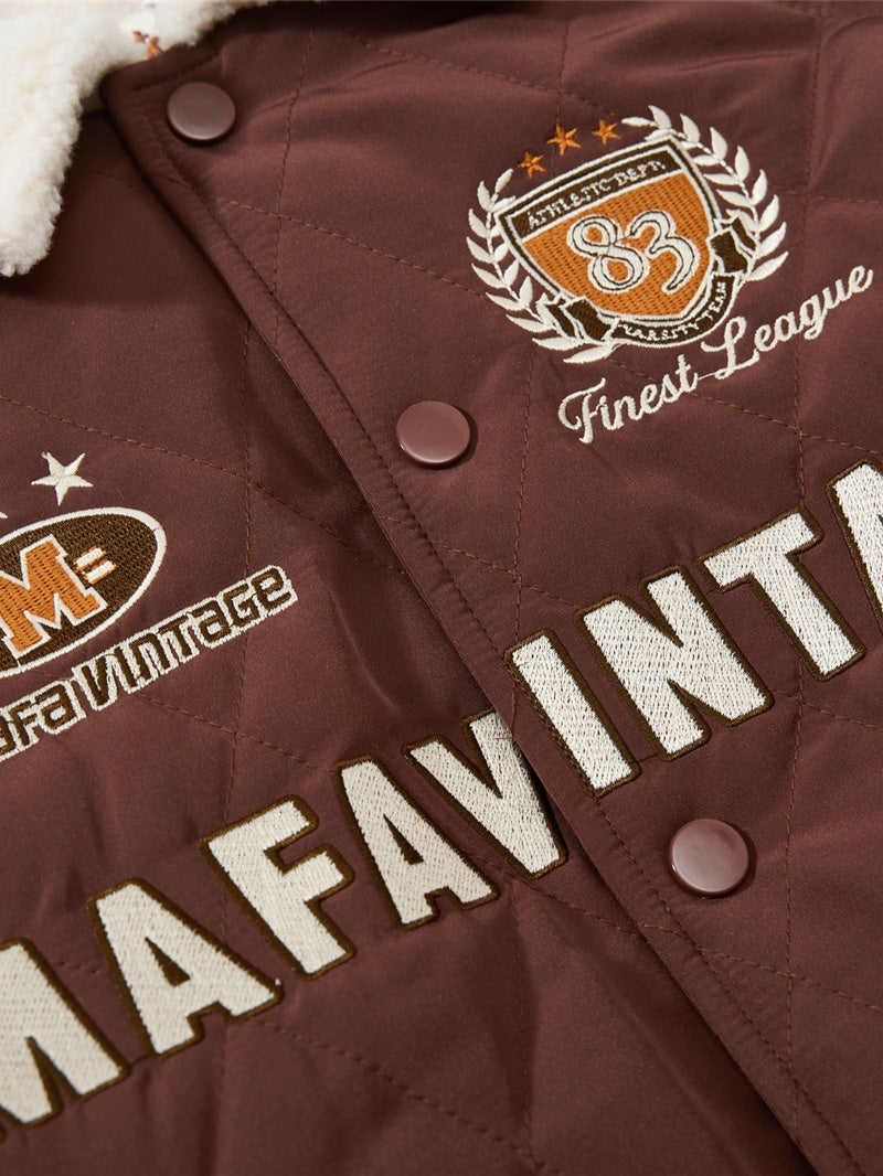 Retro Letter Embroidery Fur Collar Lapel Cotton Clothes