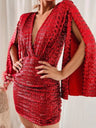 V-neck Hip-hugging Irregular Sequins Cloak Parties Mini&Short Dresses