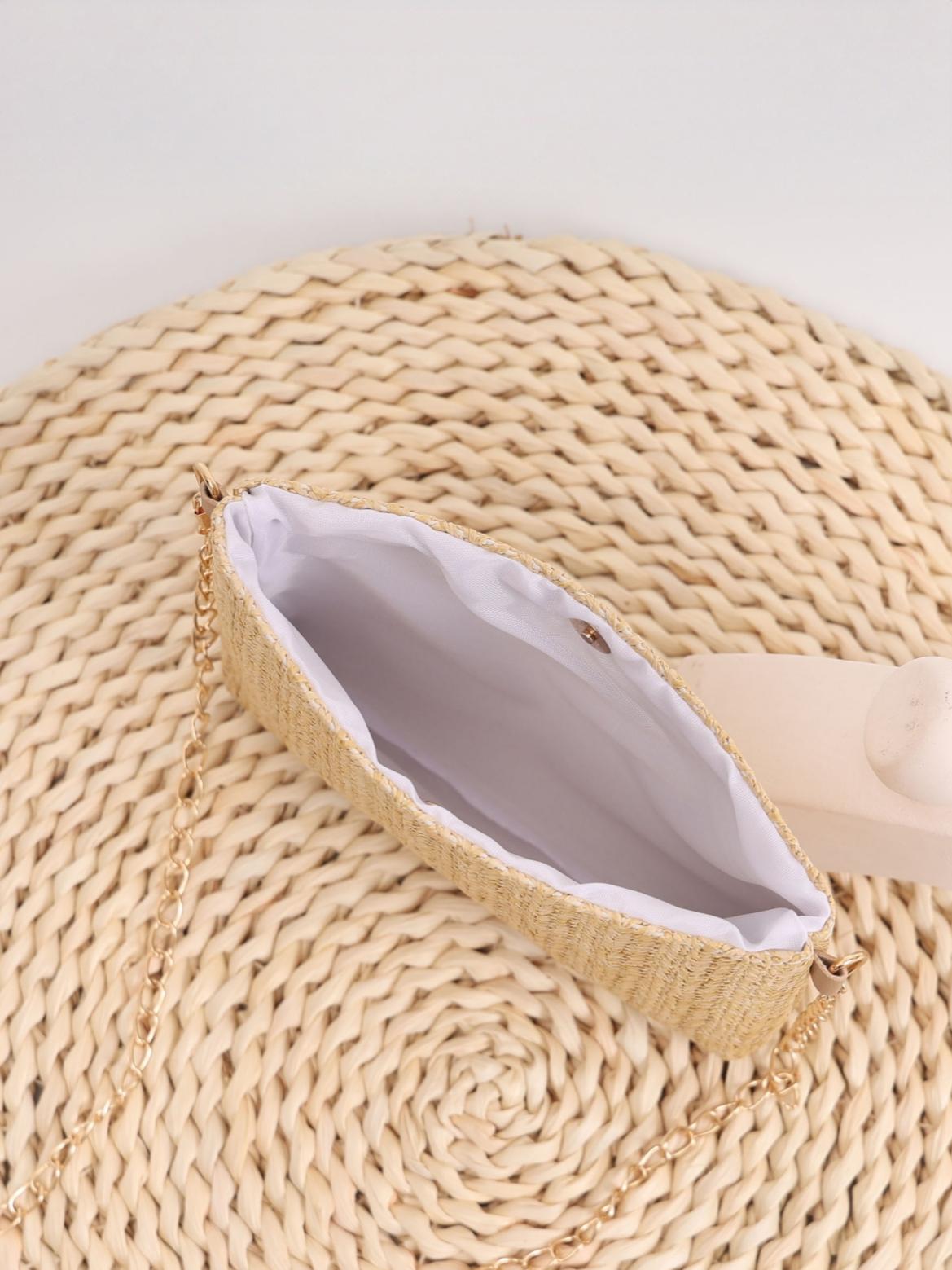Solid Color Straw Crossbody Bag For Vacation