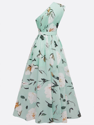 Sloping Shoulders Printed Vacation Temperament Maxi Dresses