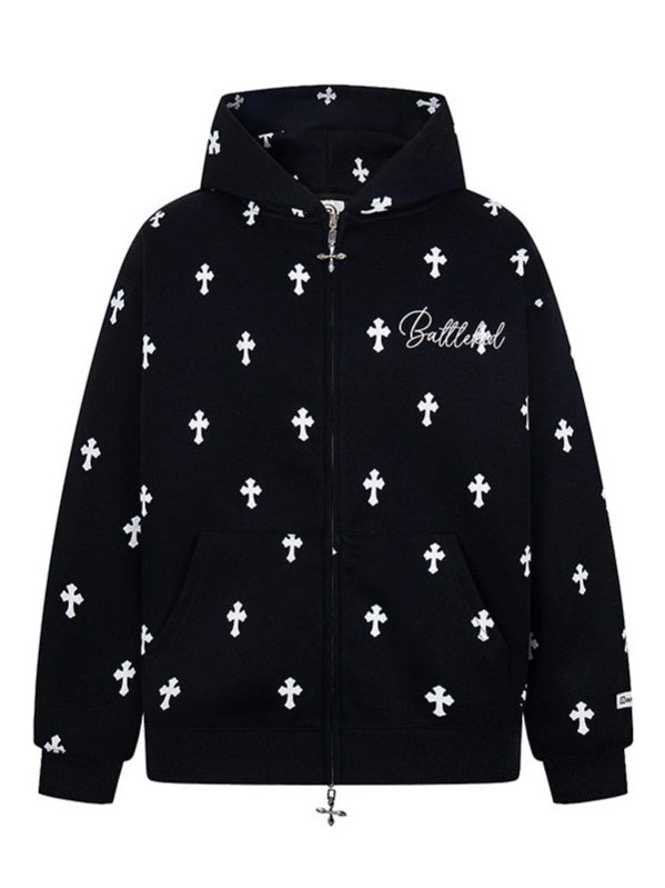 Gothic Alphabet Cross Full Print Hoodies