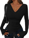 V-neck Asymmetrical Hem Slim Fit Slimming Stack Collar Basic T-shirts