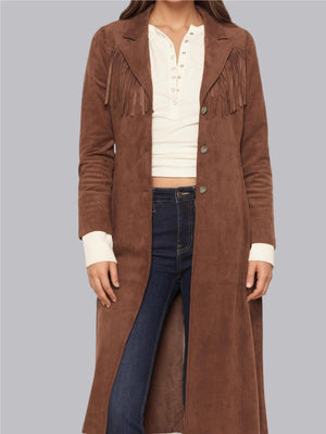 Faux Fur Coat Suit Collar Long Tassel Long Sleeve Suede Workplace Coats