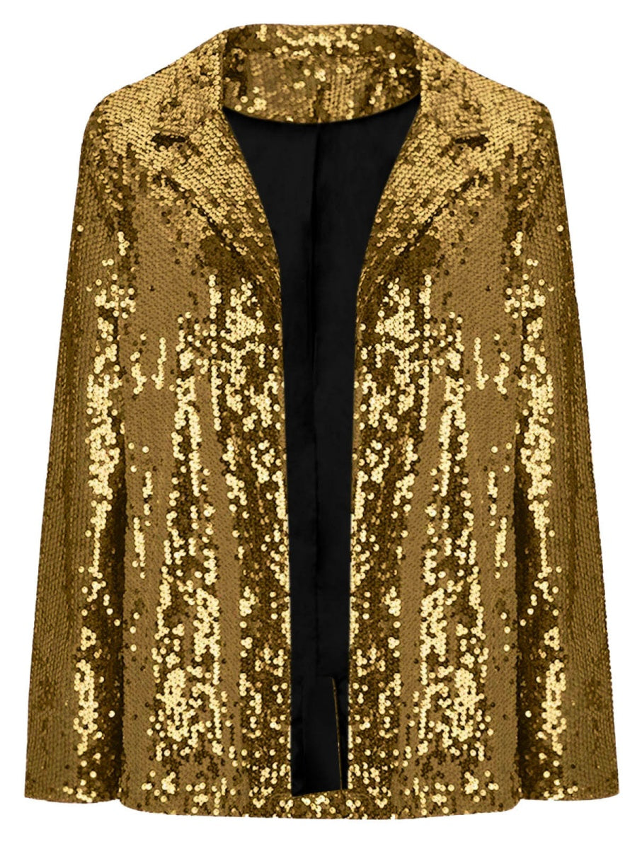 Lapel Long-Sleeve Sequined Casual Blazer