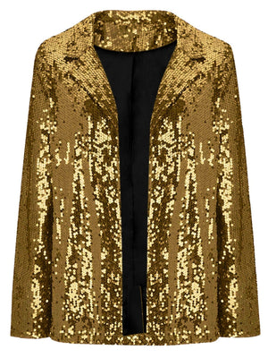 Lapel Long-Sleeve Sequined Casual Blazer