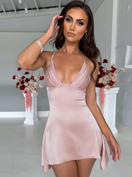 Liber Spring Women's Backless Solid Color Mini&Short Dresses