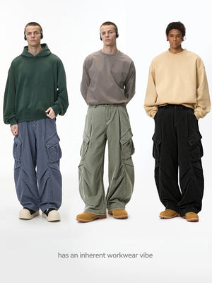 Function Outdoor Recreation Large Pockets Pleated Workwear Wide-leg Pants