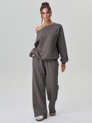 Asymmetrical Shoulder Design Sporty Casual Fashion 2-piece Sets