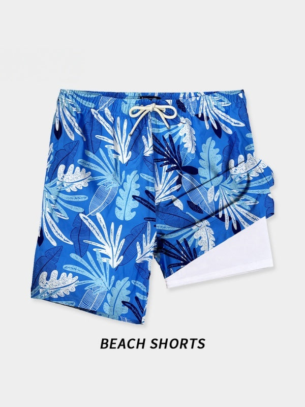 Outerwear Printed Straight-fit Quick-drying Loose-fit Double Layer Beach Shorts