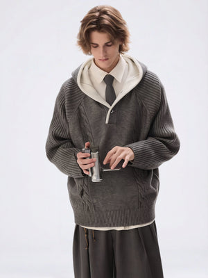 Pull à capuche demi-zip effet superposé et color-block