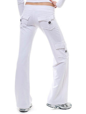 Elastic Waist Buttons Pocket Yoga Pants