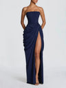 Pleated Slit Strapless Waist Maxi Dresses