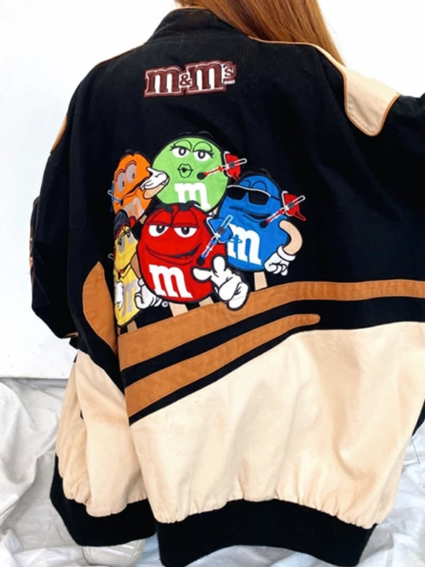 Motorcycle-style Color-blocked Print Casual Loose Long-sleeved Jacket