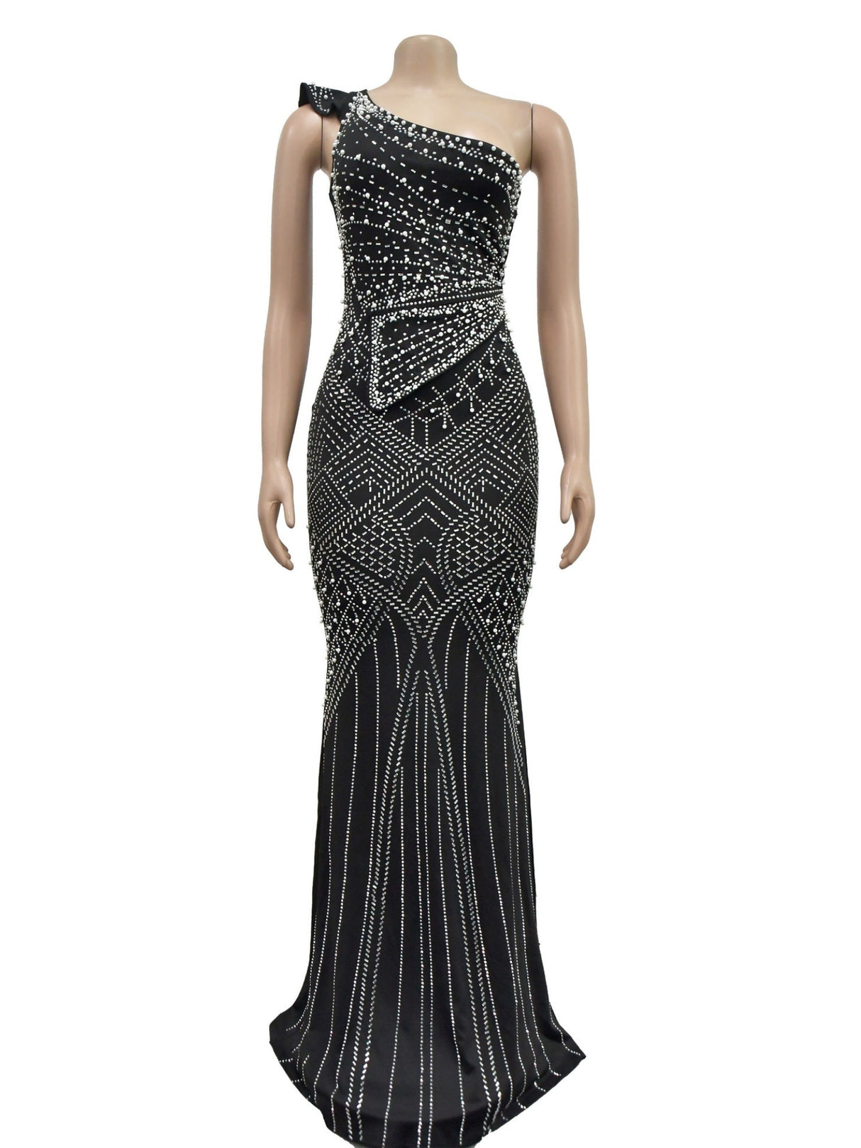 Strassbesetzte, asymmetrische, glänzende Party-Maxikleider
