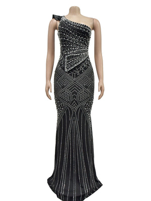 Strassbesetzte, asymmetrische, glänzende Party-Maxikleider