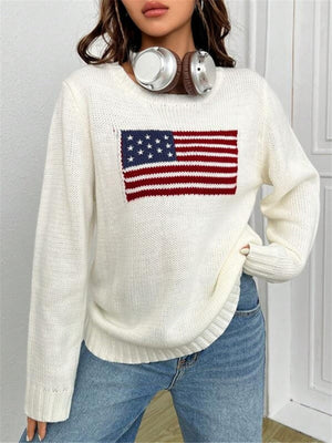 Crew Neck National Flag Knitted Sweater