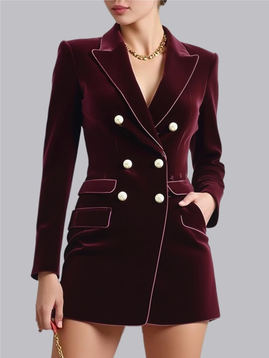 Velvet Thickened Long Sleeve Double-breasted Grace Profession Suit Dress