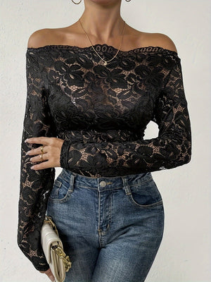 Lace Irregular Trim One-shoulder Tops