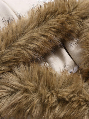 Retro Letter Embroidery Deerskin Fur Collar Plush Hooded Cardigan