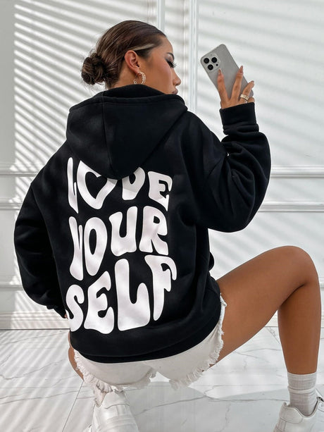 Back Letter Print Leisure Hoodies