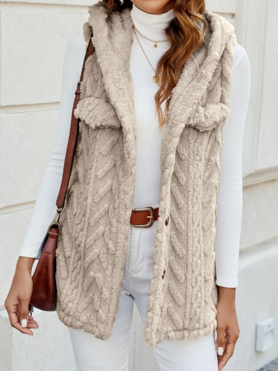 Three-dimensional Geometric Pattern Warm And Fashionable Plush Hooded Cardigan Mid-length Vest