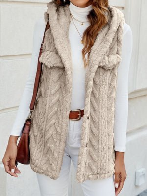 Three-dimensional Geometric Pattern Warm And Fashionable Plush Hooded Cardigan Mid-length Vest