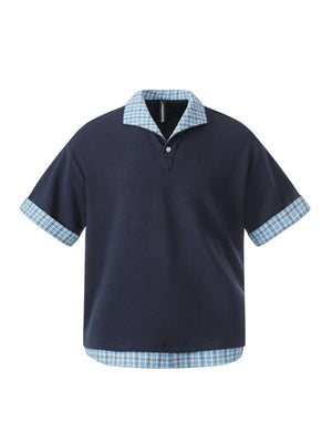 Plaid Layered-look Loose-fit POLO Shirt