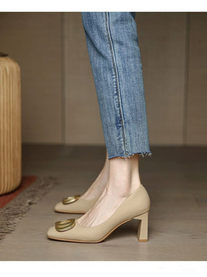 Liber Spring and Autumn Metal Buckle Women's High Heels
