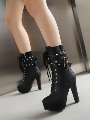 Platform Studded Lace-up Women's Boots