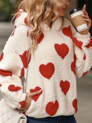 Plush Head Hooded Love Printed Pocket Christmas Hoodie