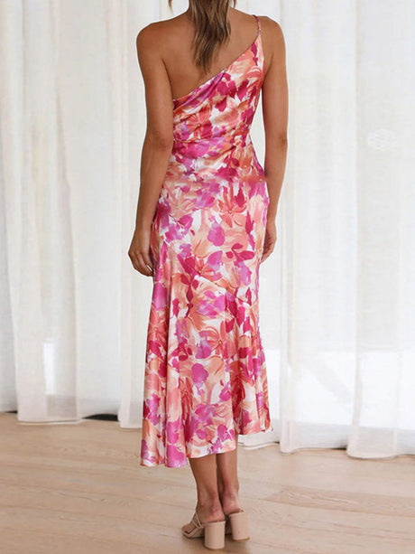 Robes maxi sirène à col asymétrique et imprimé floral