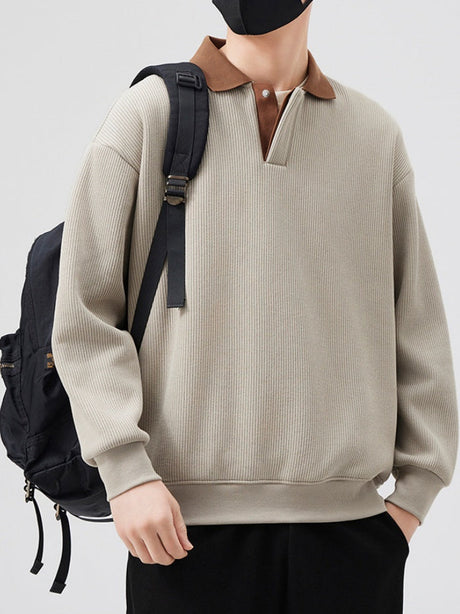 Contrasting Colors Lapel Stripes Sweatshirts