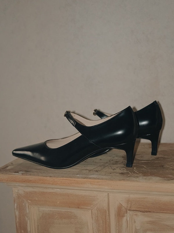 BIUCILI "Dark Night Muse" Pointed-Toe Mary Jane Elegant Low-Cut Black Flats