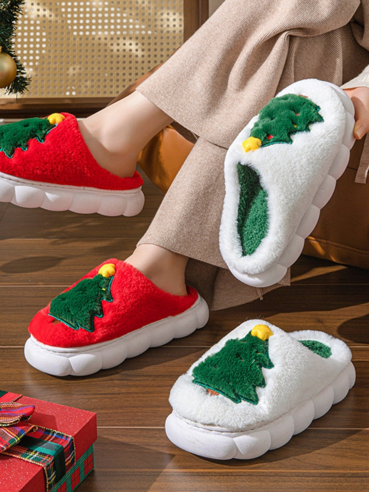 Christmas Tree Colorblock Platform Slippers
