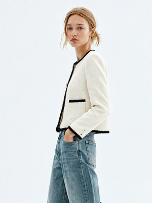 Color-blocked Long-sleeved Split Short Chanel-style Jacket Jackets