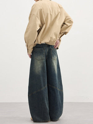 3D-Seam Pleated Banana-Cut Baggy Jeans