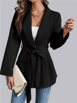 Business-Blazer mit grünen Fruchtkragen, Schnürung und langen Ärmeln