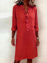 Ruffled Trim Long-sleeved Cotton-linen Short Dress