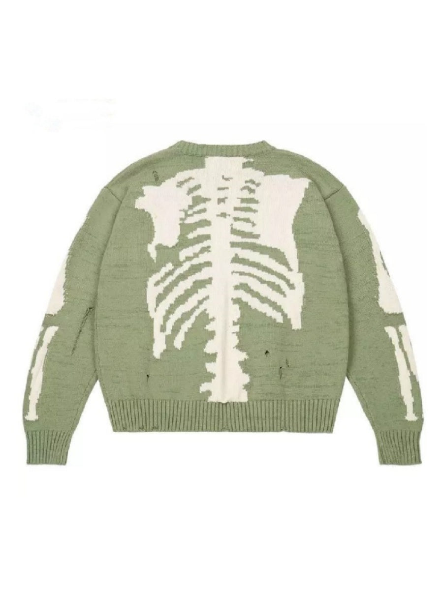 Lazy Style Jacquard Skeleton Knitwear Street Loose Crew Neck Sweaters