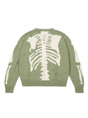 Lazy Style Jacquard Skeleton Knitwear Street Loose Crew Neck Sweaters
