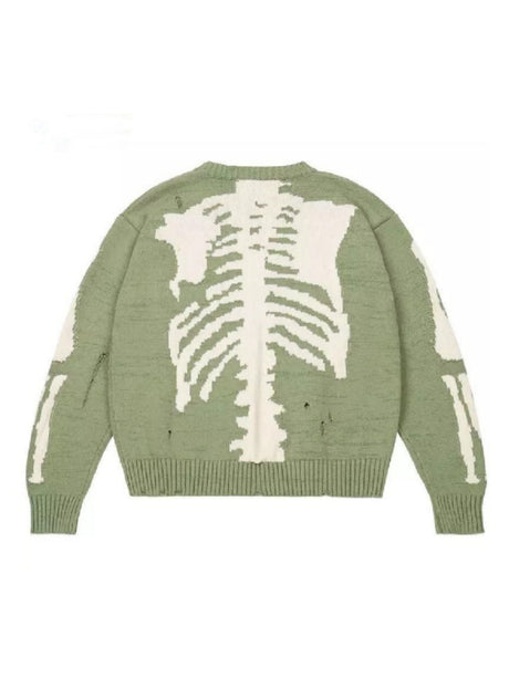 Lazy Style Jacquard Skeleton Knitwear Street Loose Crew Neck Sweaters