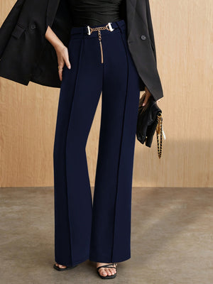 Metal Belt High-waisted Straight-leg Pants Drape Suit Trousers Workplace Pants