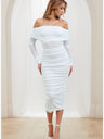 Sexy Perspective Gathering Off Shoulder Midi Dresses Midi Dresses
