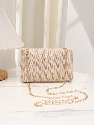 Solid Color Vacation Floral Straw Crossbody Bag