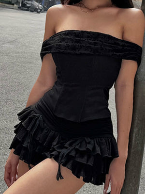 Ruffle Off-shoulder Strapless Top Skirts 2-piece Sets