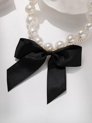 Imitation Pearl Ribbon Bow Necklace
